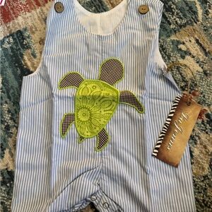 Blue and White Striped Diaper Cover with Turtle Design